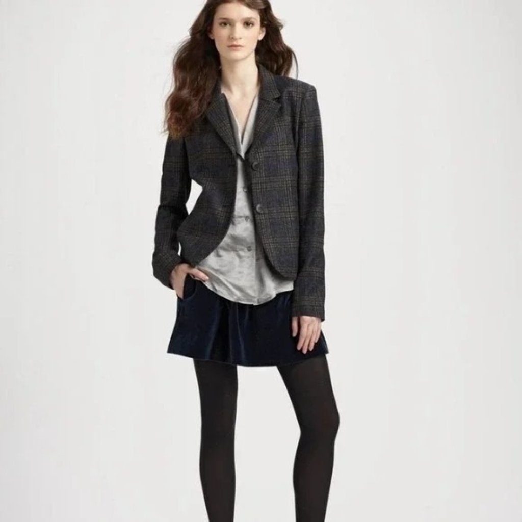 Theory Eldima Gray Blue Plaid Wool Baby Alpaca Two Button Career Blazer Size 10